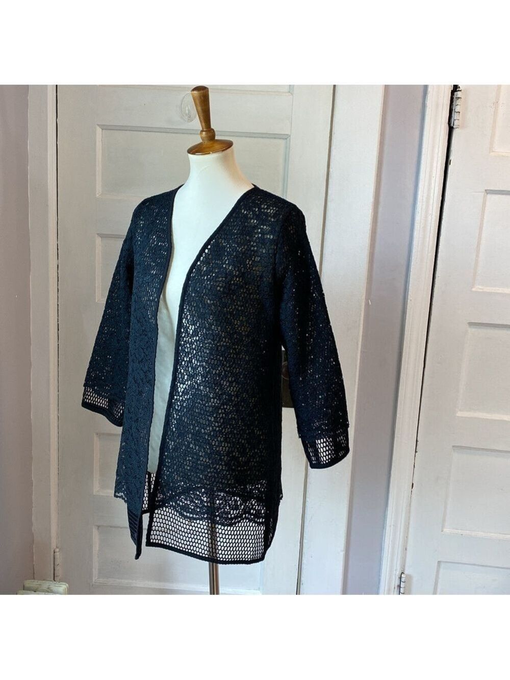 Alfani Semi-sheer Lace Two Layer Black Cardigan, Size S - Picture 9 of 12